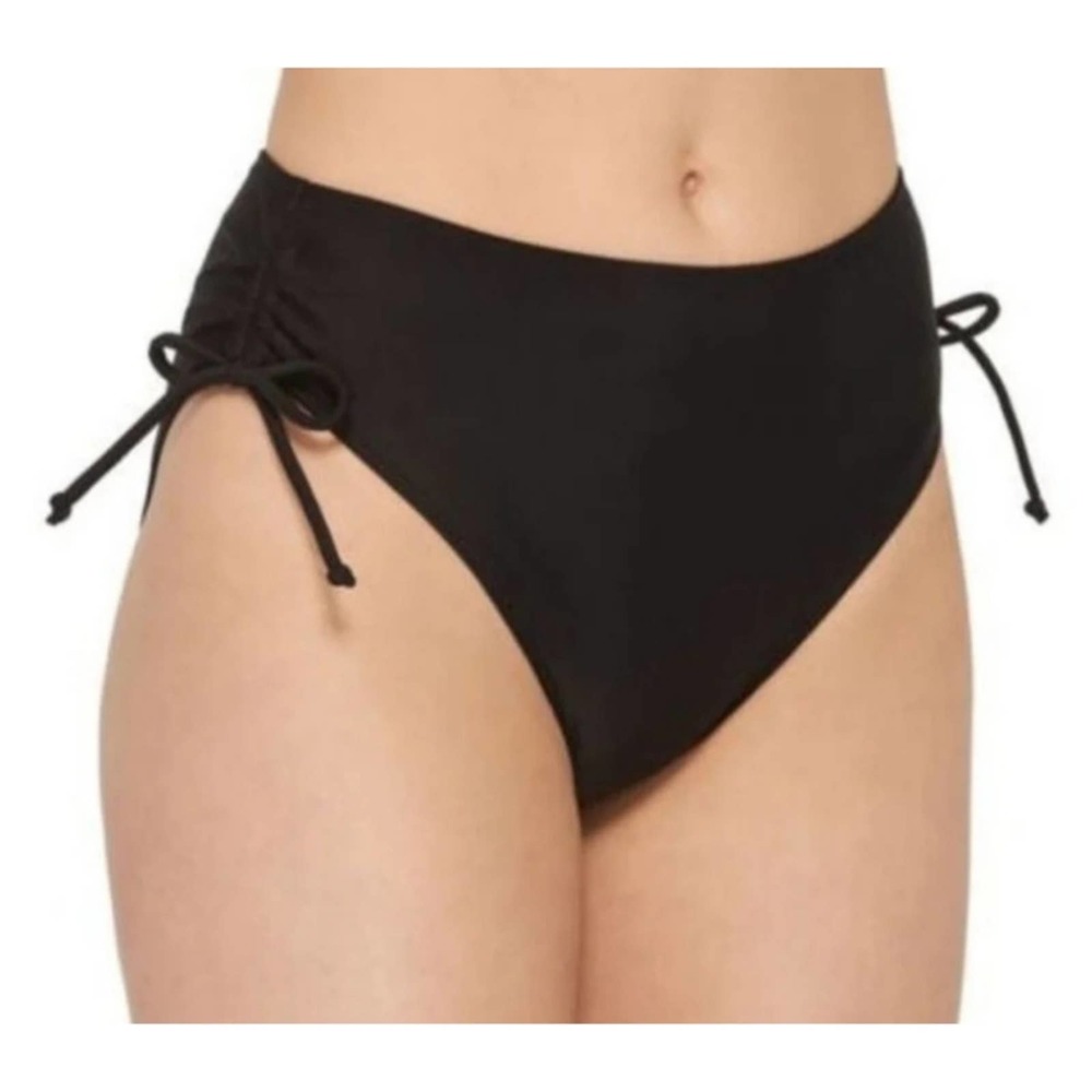 Arizona Jean Co High Waist Shirred Tie Side Bikini Swim Bottom Black Lg - Picture 1 of 10